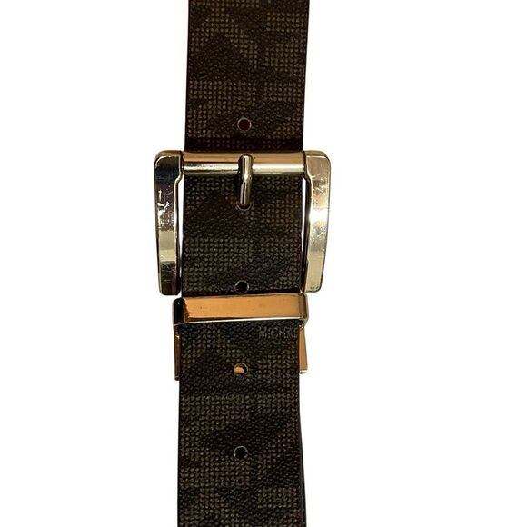 Michael Kors Men’s Signature Monogrammed Leather Belt with Gold Toned Buckle - Picture 5 of 12